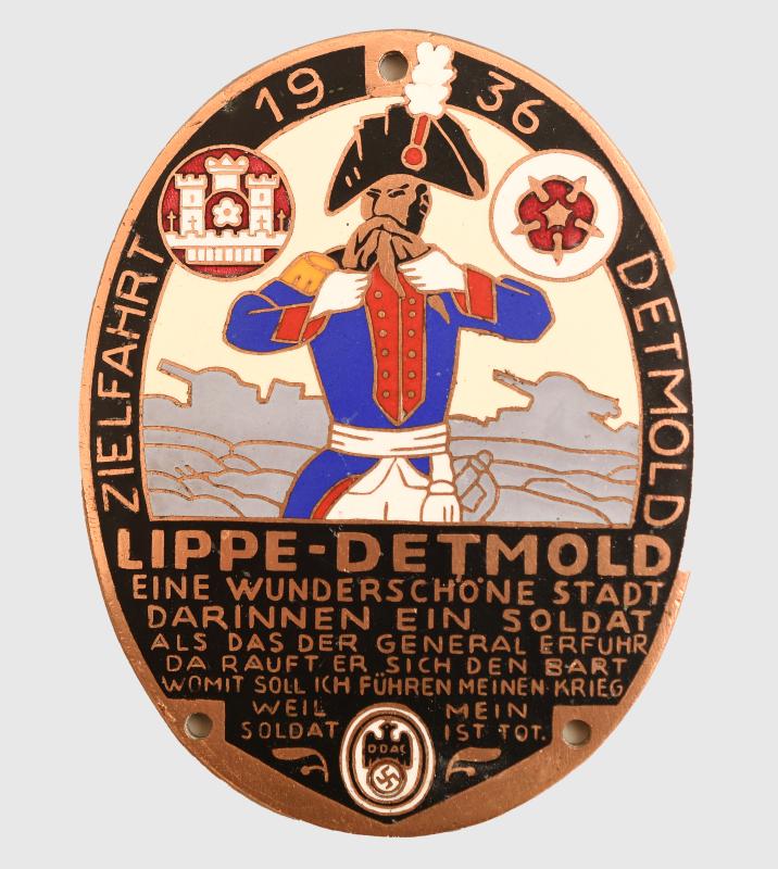 GERMAN WWII LIPPE DETMOLD DDAC 1936 PLAQUE.