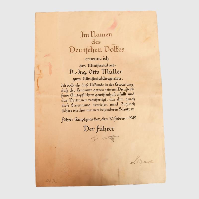 GERMAN WWII ADOLF HITLER SIGNED PROMOTION DOCUMENT.