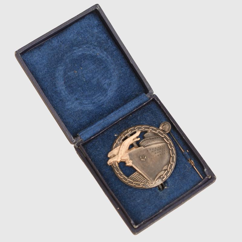 GERMAN WWII KRIEGSMARINE BLOCKADE BREAKER BADGE AND MINIATURE.