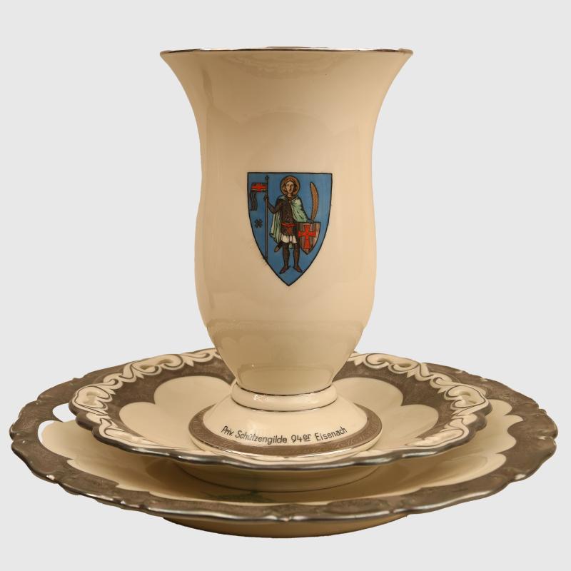 GERMAN WWII 3 ITEMS OF SHOOTING ASSOCIATION PORCELAIN.