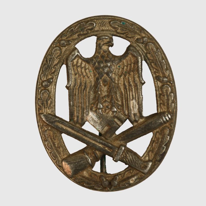 GERMAN WWII GENERAL ASSAULT BADGE IN SILVER AS REMOVED FROM A SOUVENIR BELT.