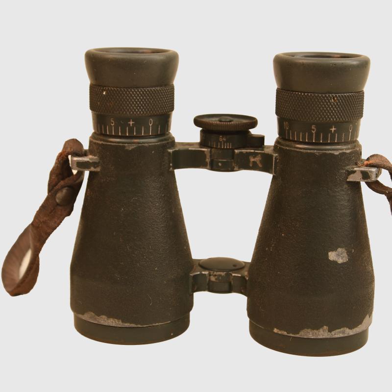 GERMAN WWI PATTERN 08 BINOCULARS CASED AND UNIT MARKED.