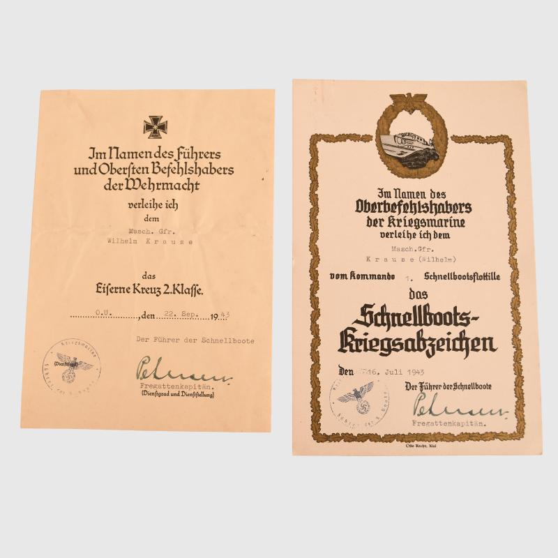 GERMAN WWII E-BOAT BADGE DOCUMENT GROUPING.