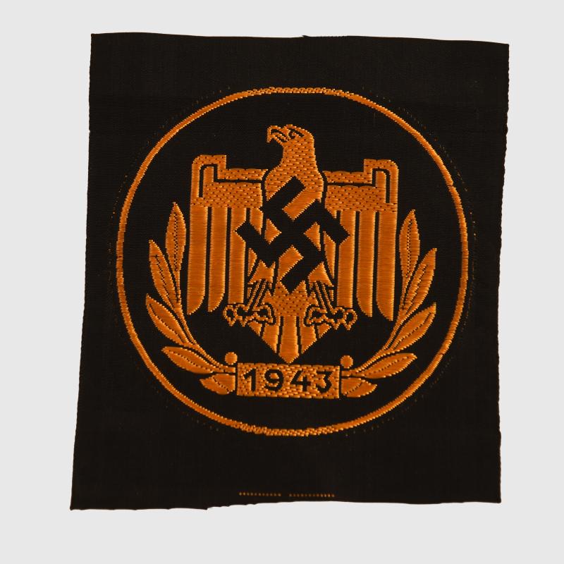 GERMAN WWII THIRD REICH SPORTS ORGANISATION NSRL ACHIEVEMENT BADGE FOR 1943.