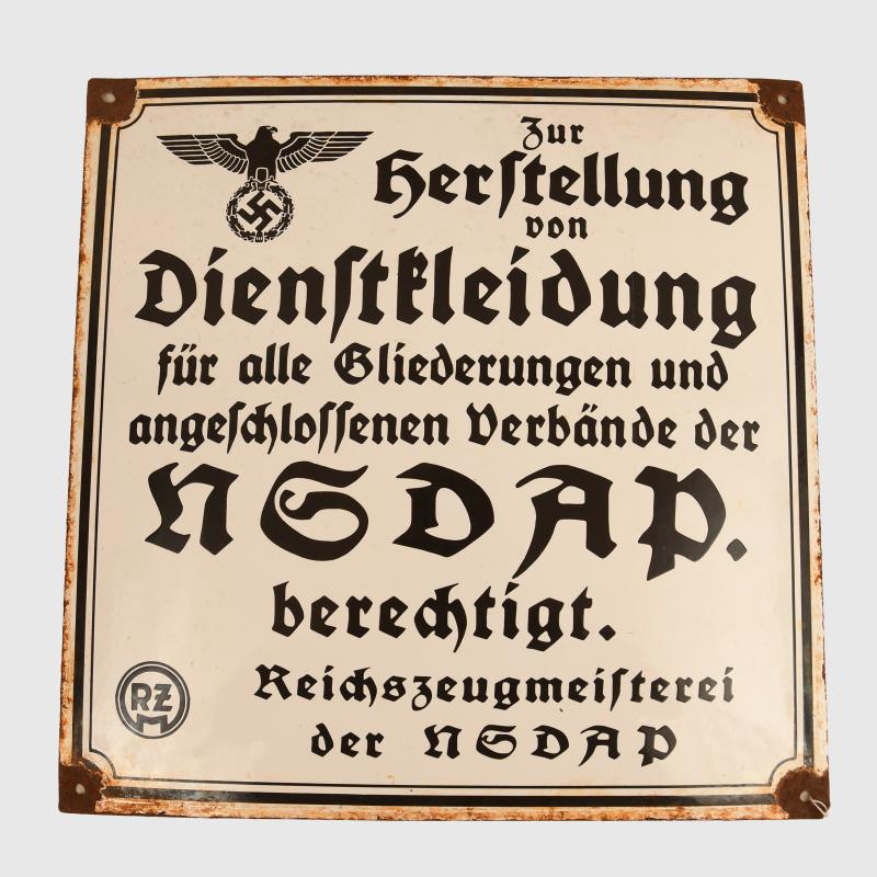 GERMAN WWII RZM OFFICIAL CLOTHING SIGN.