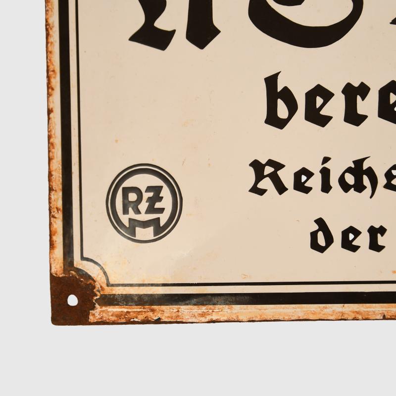 GERMAN WWII RZM OFFICIAL CLOTHING SIGN.