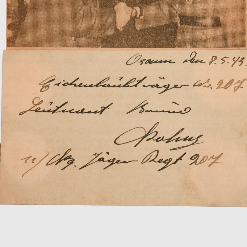 GERMAN WWII LEUTNANT BRUNO KOHNS KNIGHTS CROSS WINNER SIGNATURE.