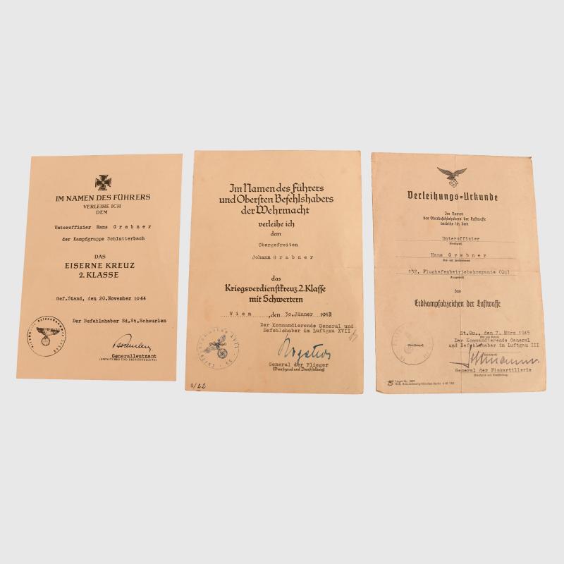 GERMAN WWII LUFTWAFFE GROUND COMBAT CITATION AND A FURTHER TWO.