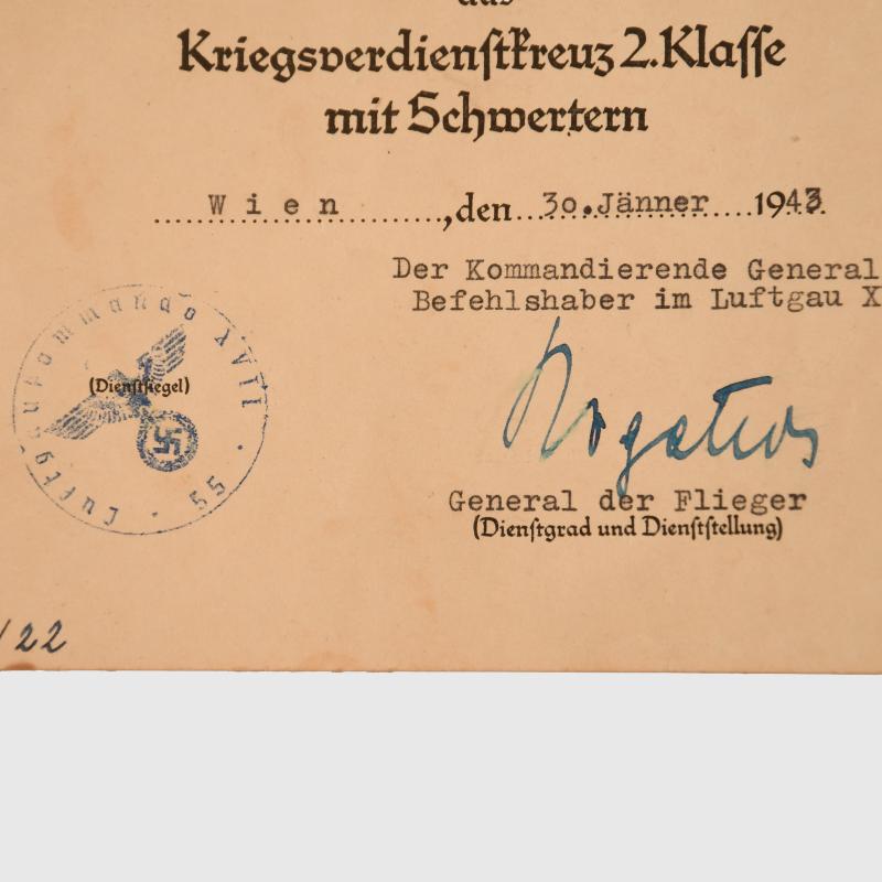 GERMAN WWII LUFTWAFFE GROUND COMBAT CITATION AND A FURTHER TWO.
