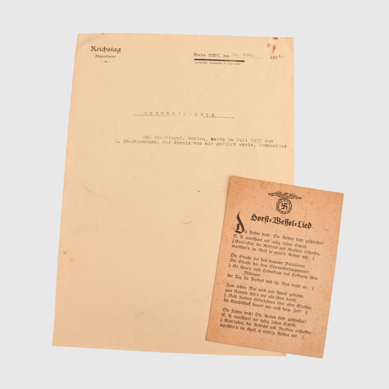GERMAN WWII SS OBERSTURMBANNFUHRER KARL SCHULZ DOCUMENT GROUPING.