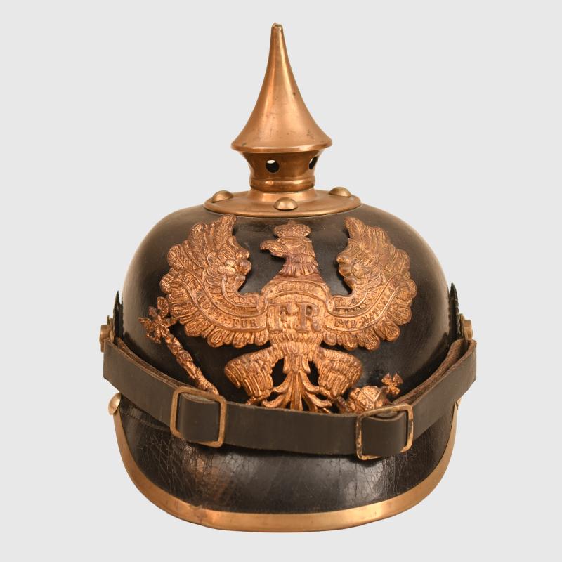 GERMAN WWI PRUSSIAN REGIMENTALLY MARKED PICKELHAUBE.