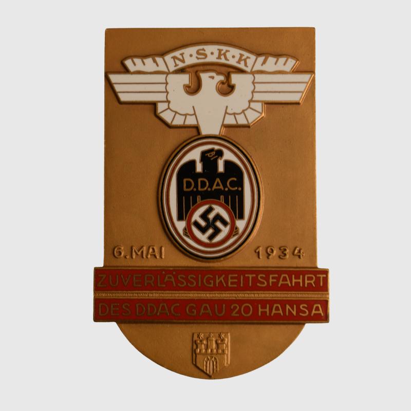 GERMAN WWII 1934 NSKK HANSA PLAQUE.