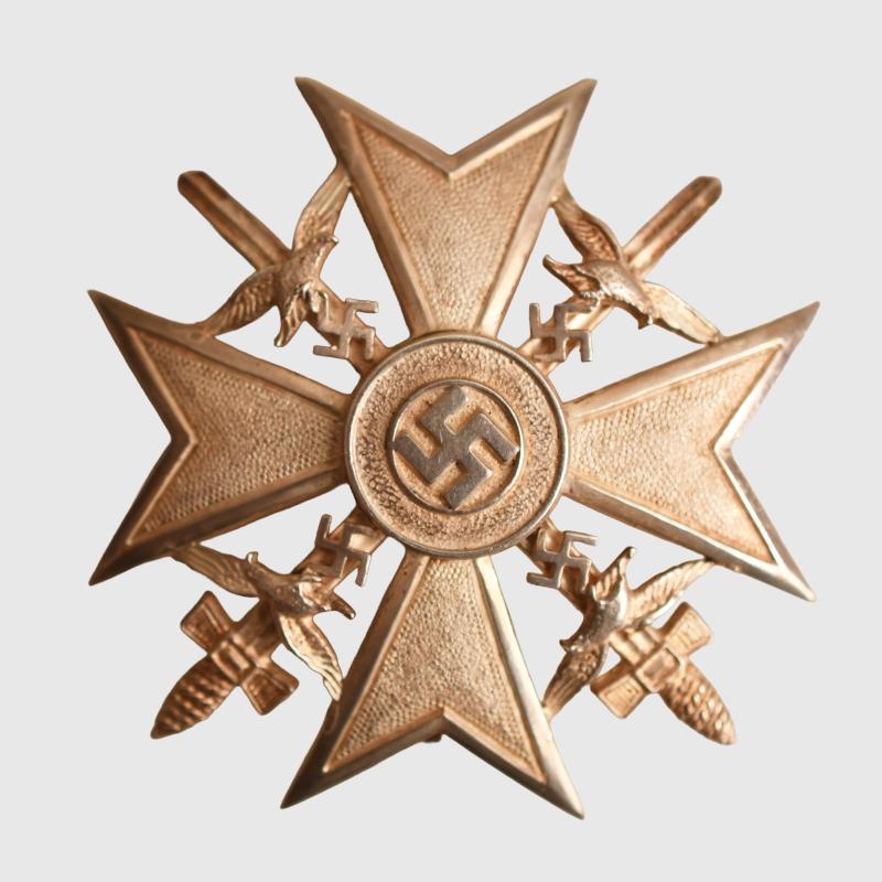 GERMAN WWII SPANISH CROSS IN SILVER WITH SWORDS STAMPED 925 SILVER.