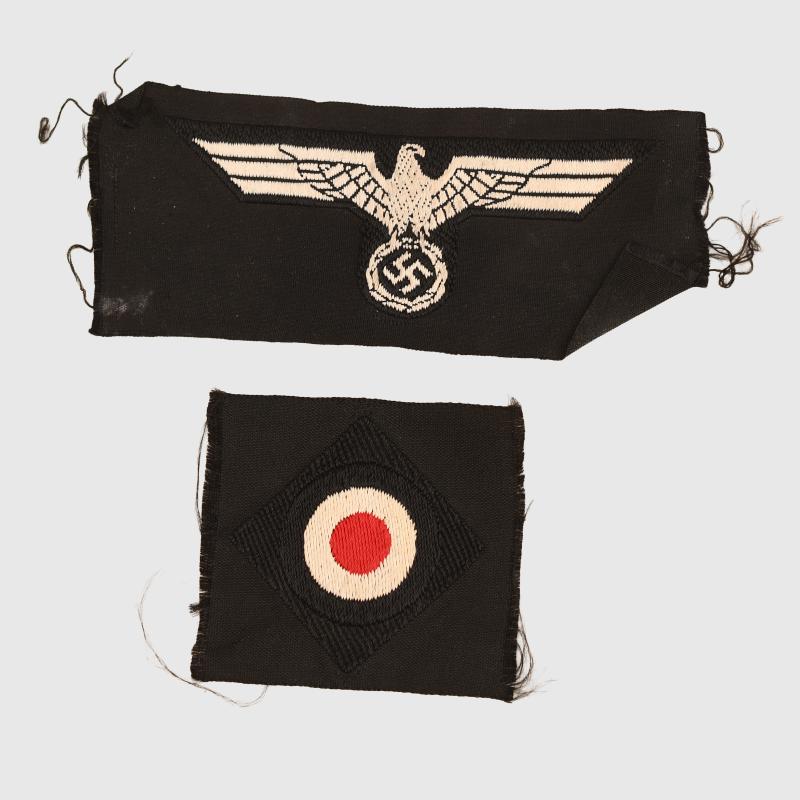 GERMAN WWII ARMY PANZER OVERSEAS CAP EAGLE AND COCKADE SET.
