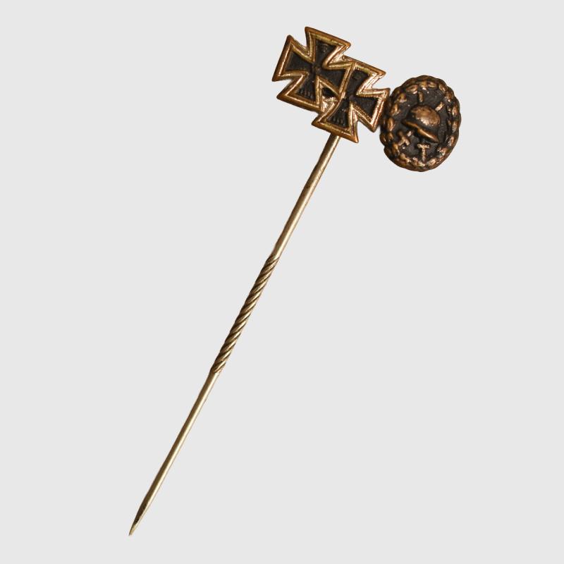 GERMAN WWI IRON CROSS 1ST CLASS 2ND CLASS AND WOUND BADGE LAPEL PIN MINIATURE.