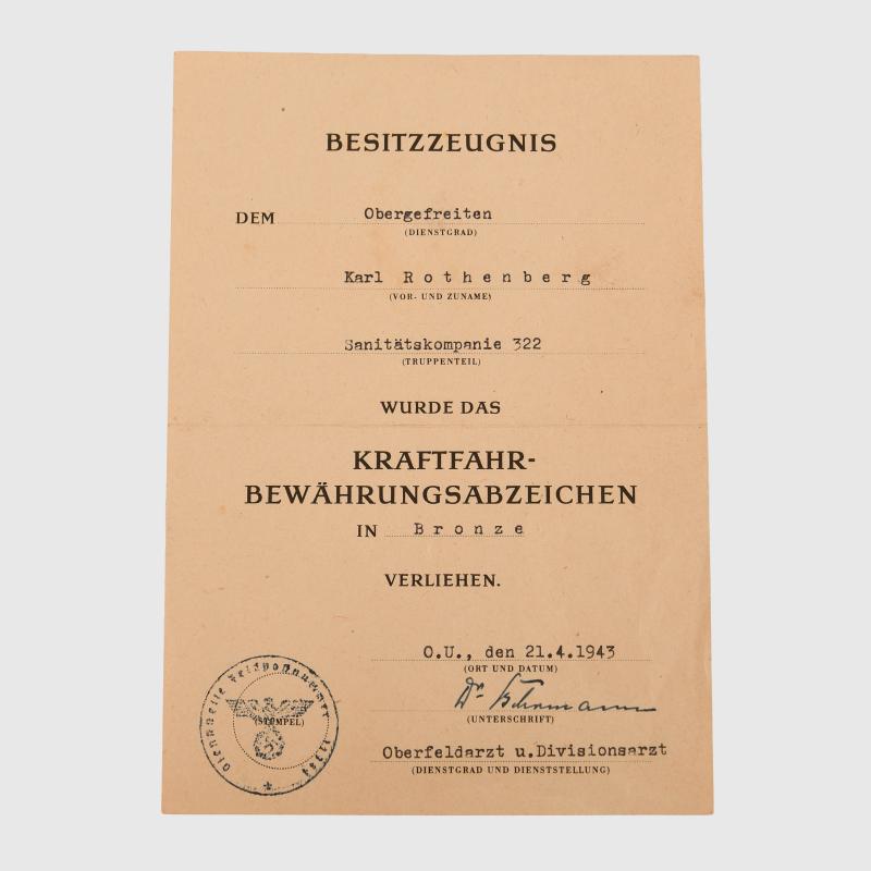 GERMAN THIRD REICH GROUP OF FOUR CITATIONS. 285/58TH INFANTRY DIVISION.