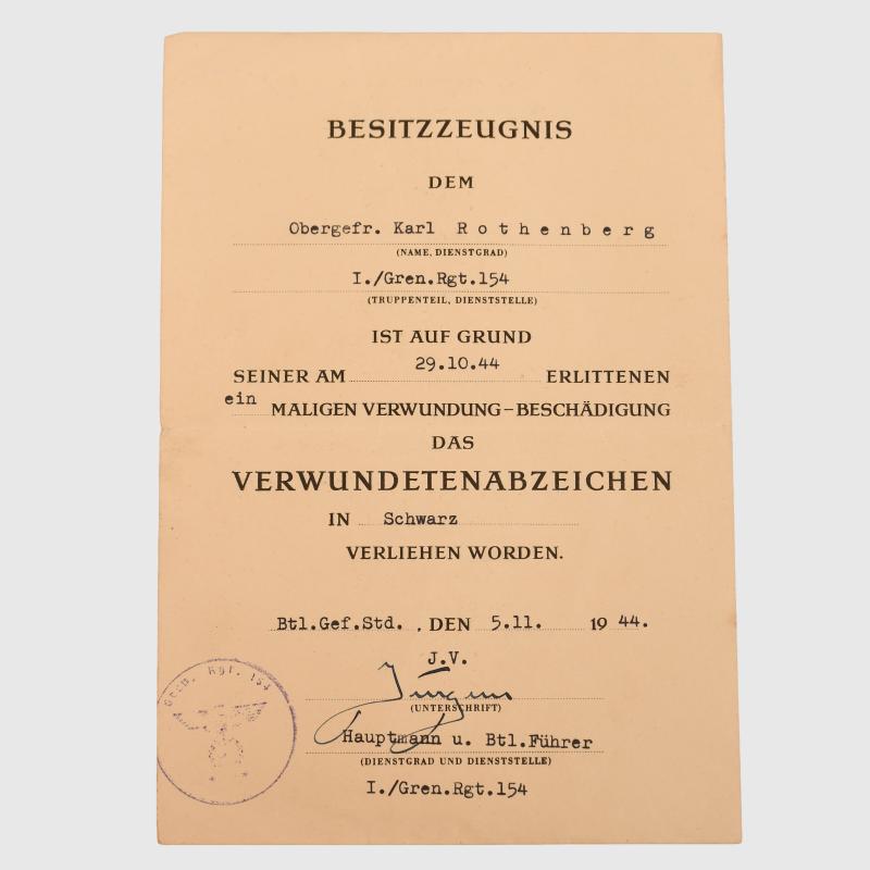 GERMAN THIRD REICH GROUP OF FOUR CITATIONS. 285/58TH INFANTRY DIVISION.