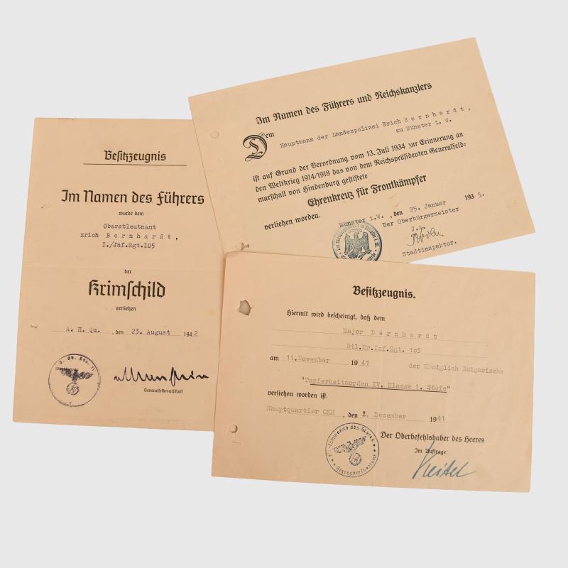 GERMAN WWII INFANTRY CITATION GROUP.