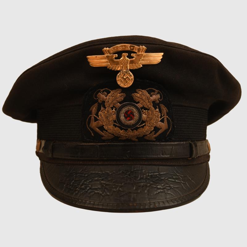 GERMAN WWII NSKK MARINE OFFICERS BLUE TOP VISOR CAP.