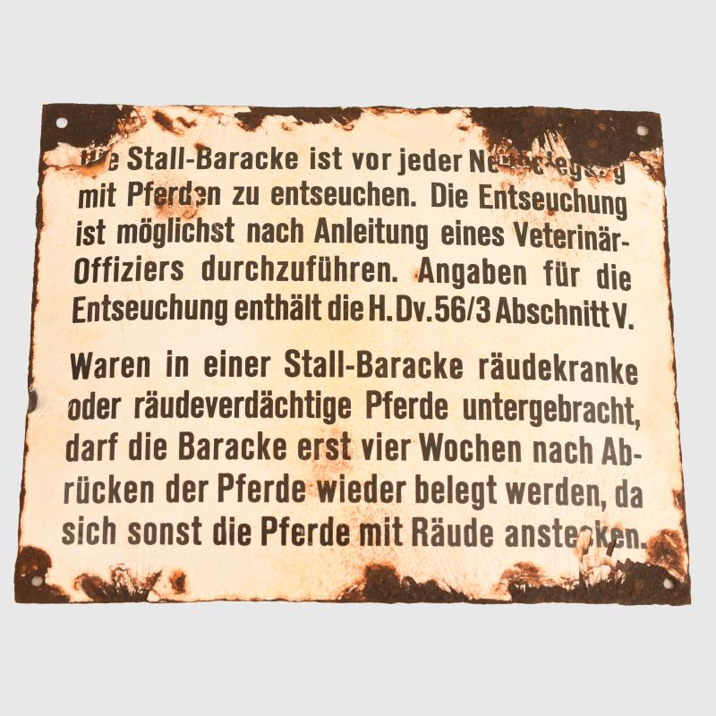 GERMAN WWI MILITARY HORSE STABLE SIGN.