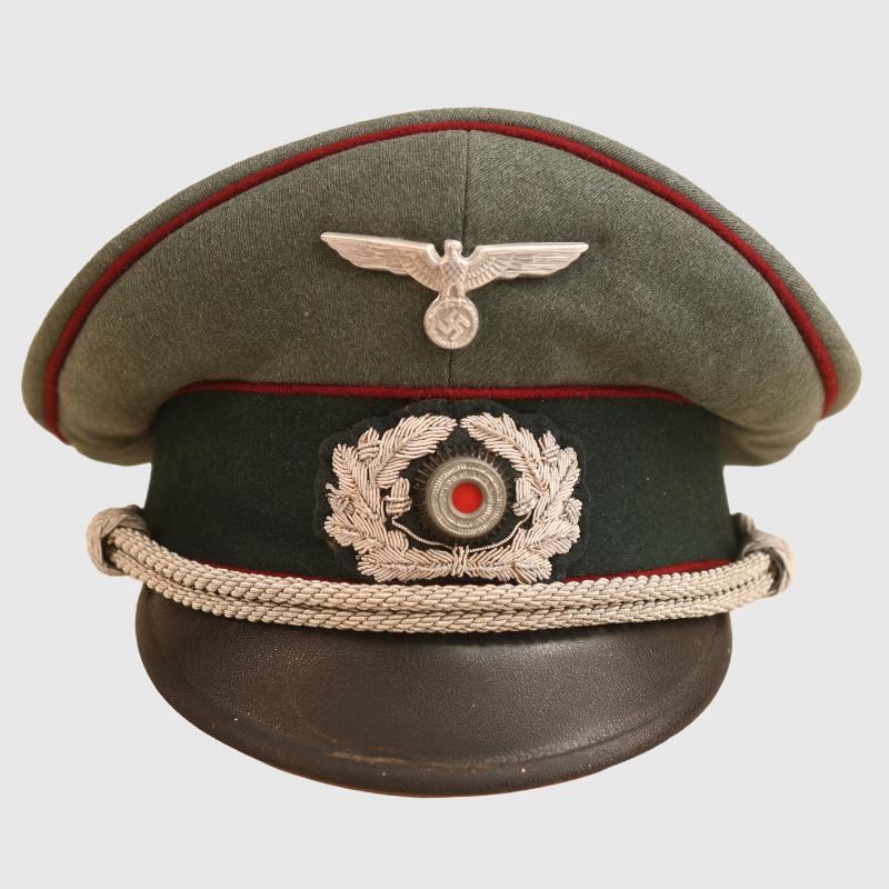 GERMAN WWII CHEMICAL WARFARE DOUBLE EREL MARKED OFFICERS VISOR CAP.