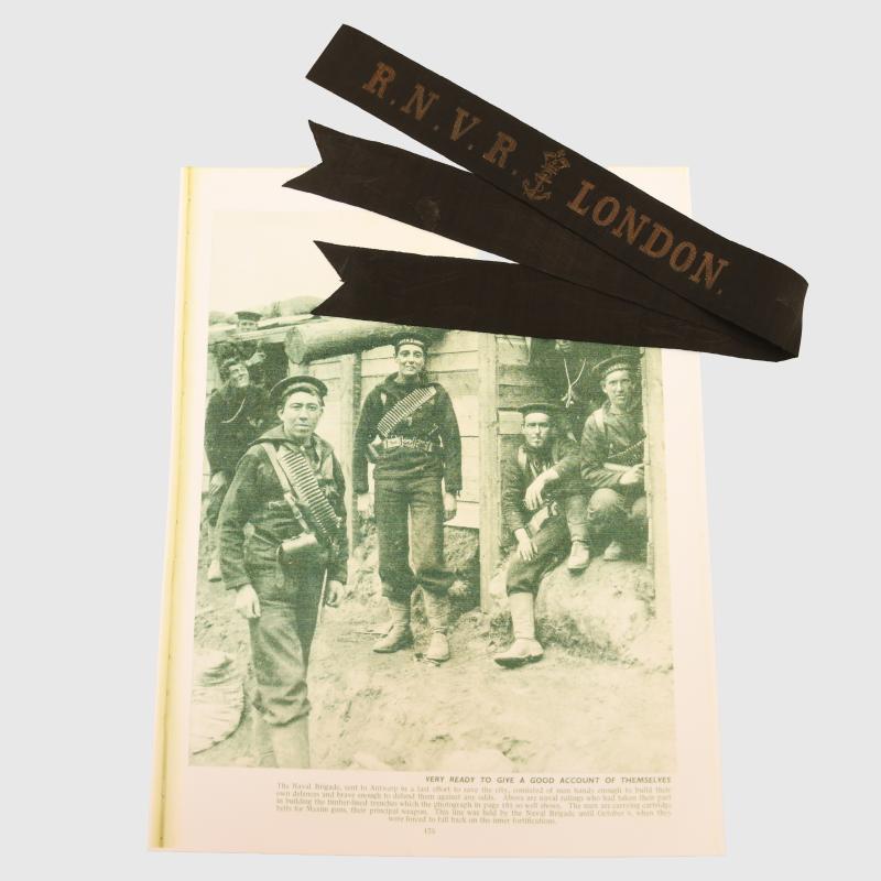 BRITISH WWI ROYAL NAVAL VOLUNTEER RESERVE LONDON CAP TALLY.