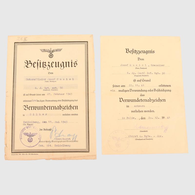 GERMAN WWII ARMY INFANTRY GRENADIER REGIMENT CITATION GROUP.