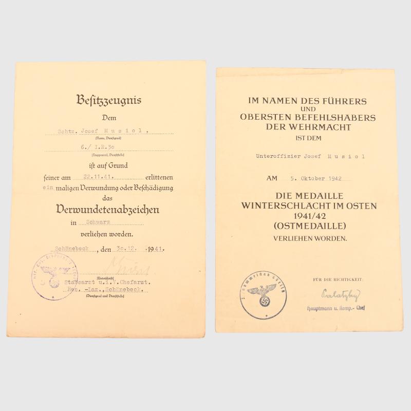 GERMAN WWII ARMY INFANTRY GRENADIER REGIMENT CITATION GROUP.