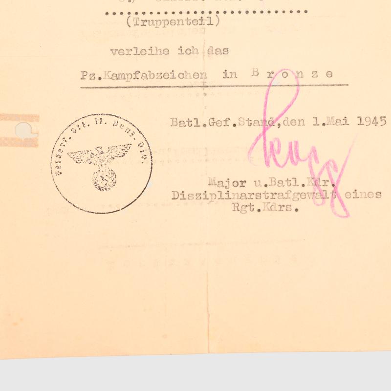 GERMAN WWII A PUNISHMENT BATTALION CITATION.