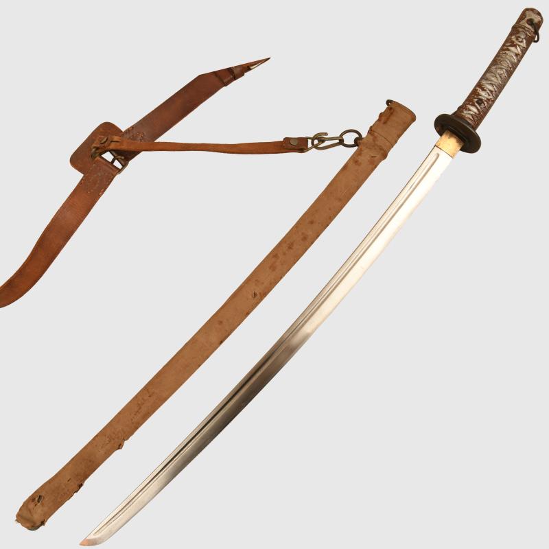JAPANESE WWII NCO SWORD WITH COMBAT COVER AND BELT.