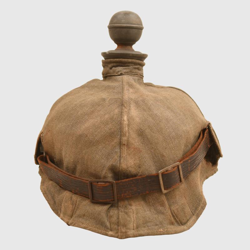 GERMAN WWI SAXON ARTILLERY FIELD GREY PICKELHAUBE WITH COVER.