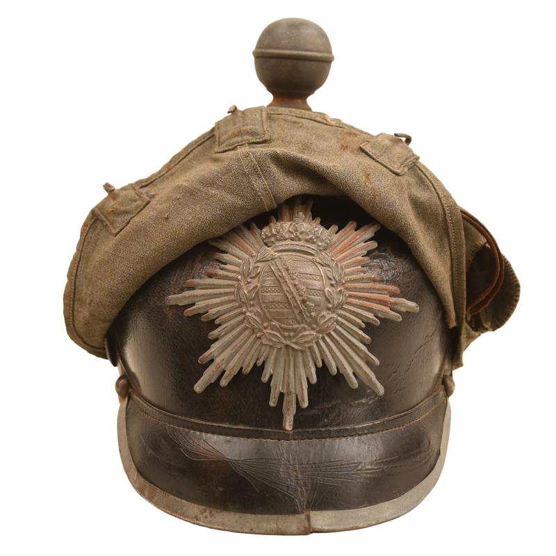 GERMAN WWI SAXON ARTILLERY FIELD GREY PICKELHAUBE WITH COVER.