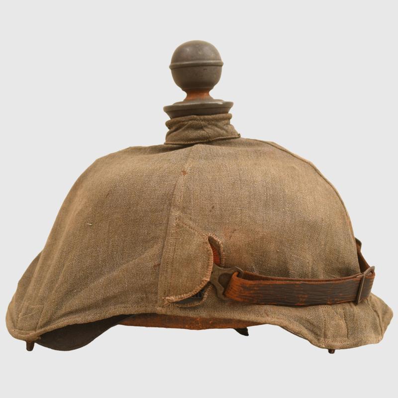 GERMAN WWI SAXON ARTILLERY FIELD GREY PICKELHAUBE WITH COVER.