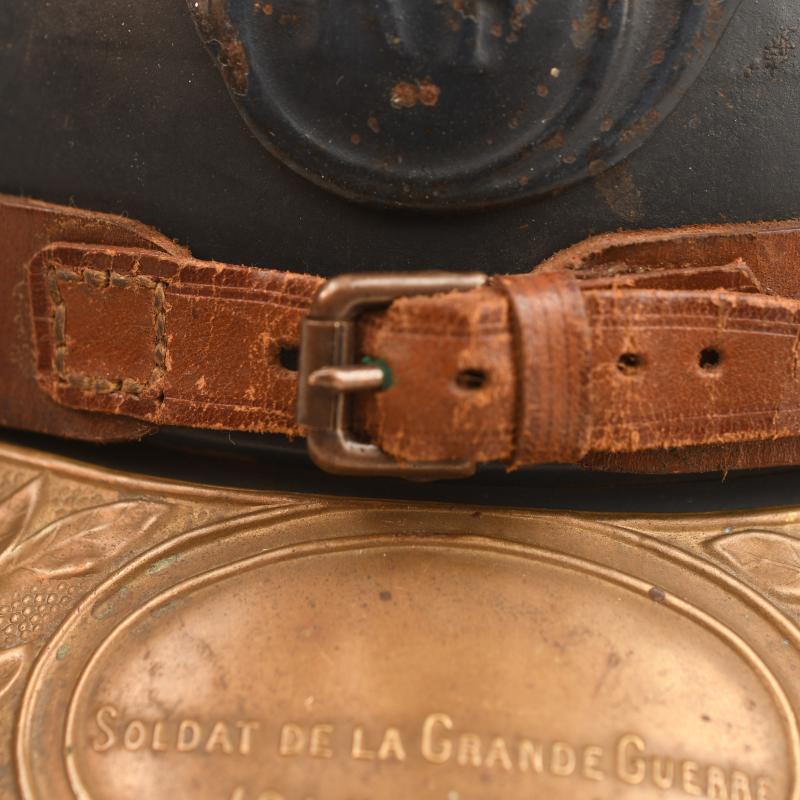 FRENCH CHASSEUR HELMET WITH VETERANS PLATE.