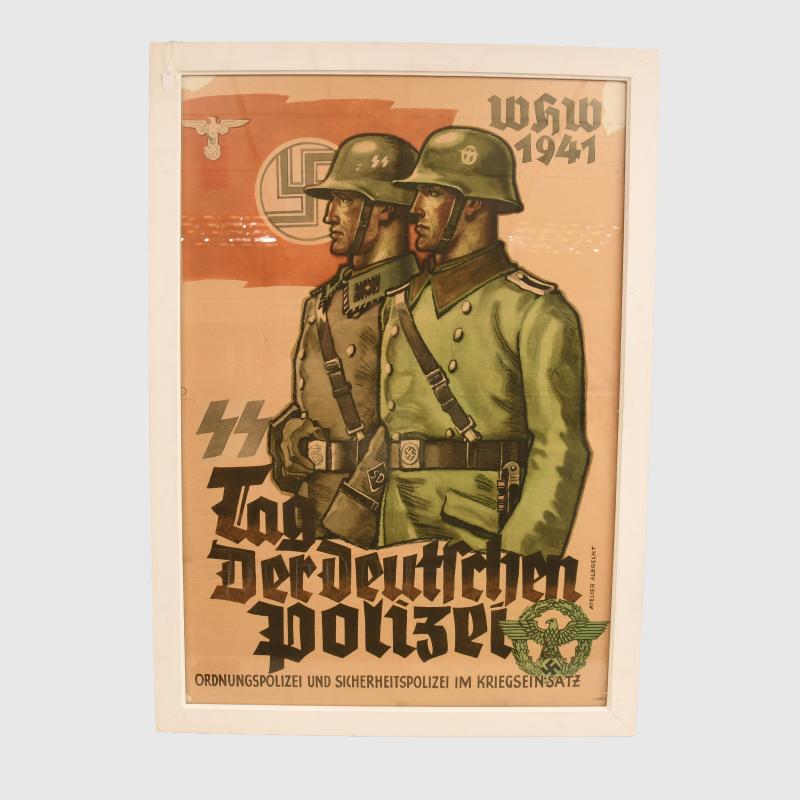 GERMAN WWII WAFFEN SS POLICE WINTER HELP WORK POSTER.
