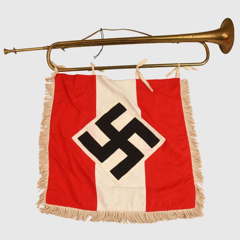 GERMAN WWII HITLER YOUTH TRUMPET BANNER.
