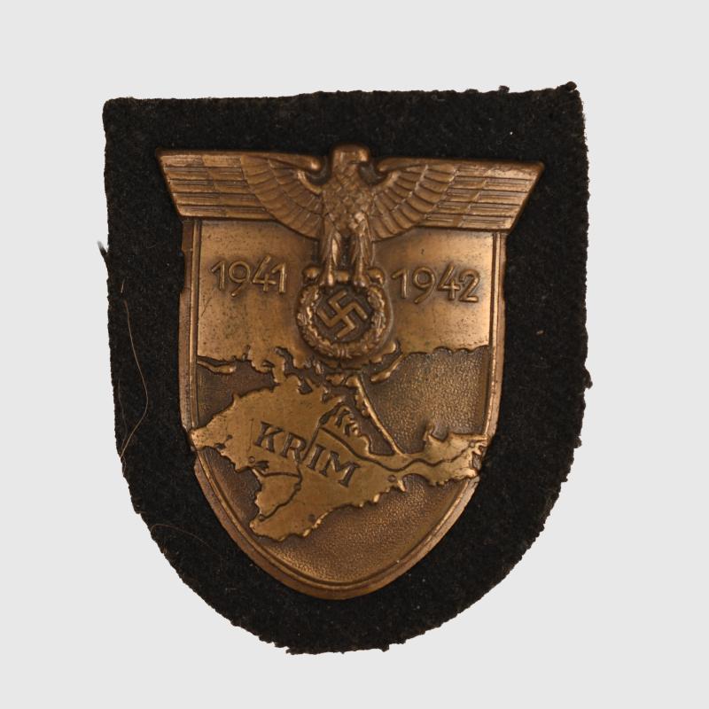 GERMAN WWII KRIM SHIELD WITH PANZER BACKING.
