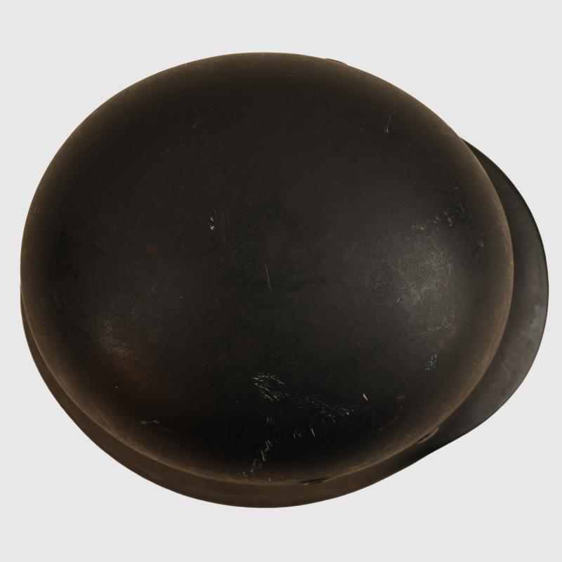 GERMAN WWII POLICE M.40 BEADED DOUBLE DECAL SEMI COMBAT HELMET WITH NON BORDERED DECAL.