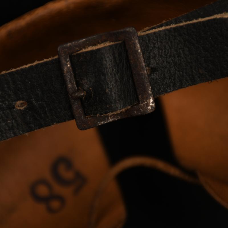 GERMAN WWII POLICE M.40 BEADED DOUBLE DECAL SEMI COMBAT HELMET WITH NON BORDERED DECAL.