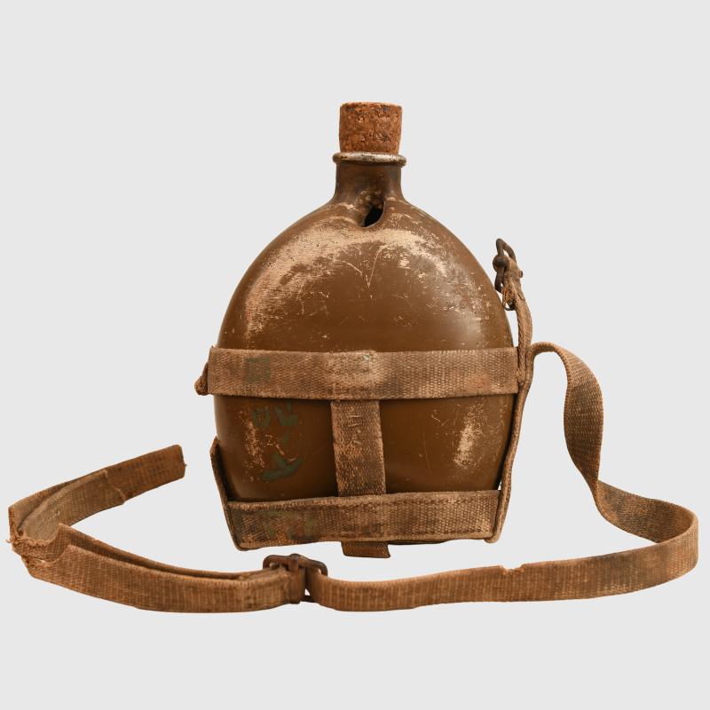 JAPANESE ARMY WATER BOTTLE, BATTLE DAMAGED.