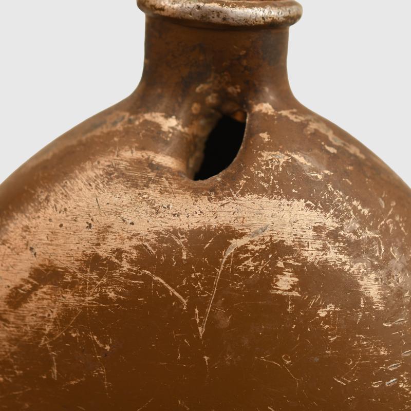 JAPANESE ARMY WATER BOTTLE, BATTLE DAMAGED.