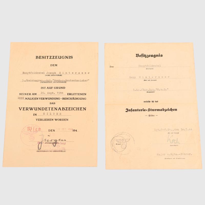 GERMAN WWII WOUND BADGE IN SILVER CITATION FOR REGIMENT HOCH-UND.DEUTSCHMEISTER.