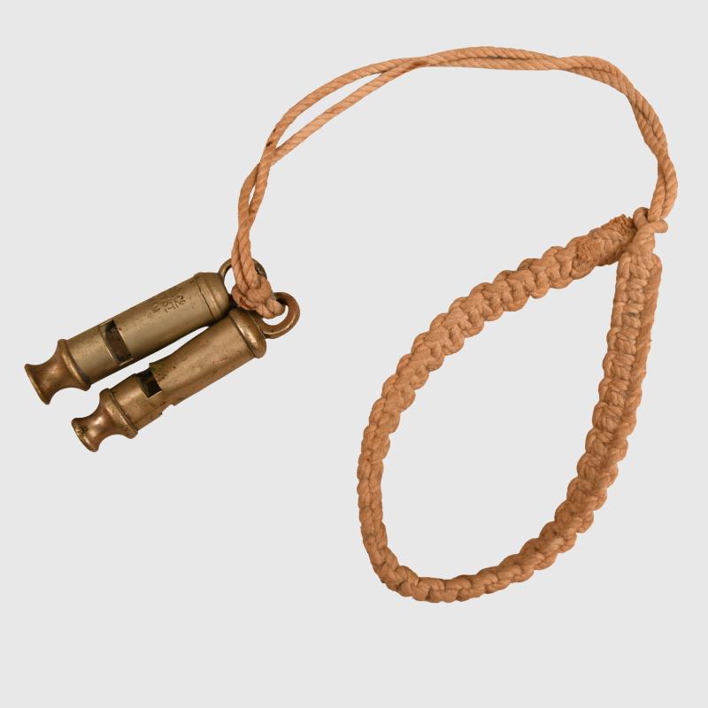 BRITISH WWI 2 X TRENCH WHISTLES.