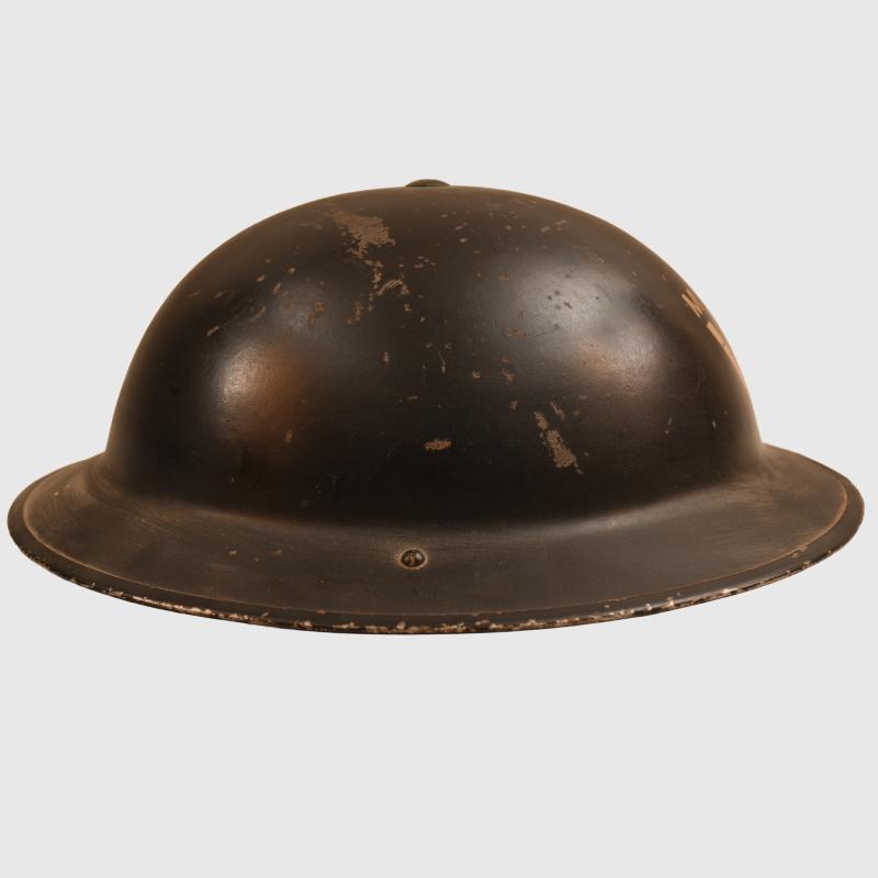 BRITISH WWII MANSFIELD & SON SHOE FACTORY WARDEN’S HELMET.