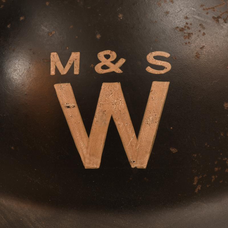 BRITISH WWII MANSFIELD & SON SHOE FACTORY WARDEN’S HELMET.