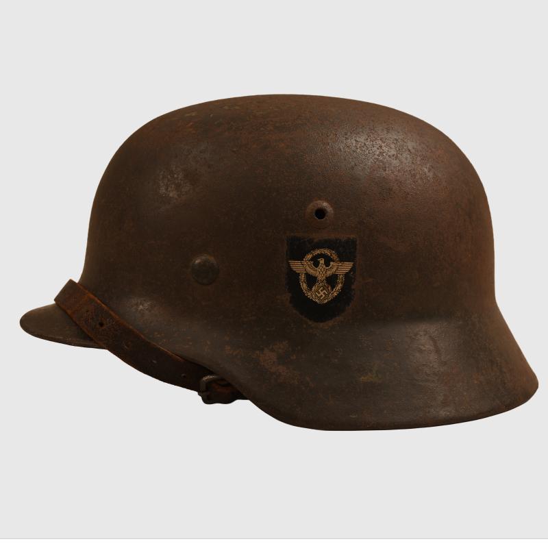 GERMAN WWII POLICE DOUBLE DECAL M35 LARGE SIZE COMBAT HELMET.
