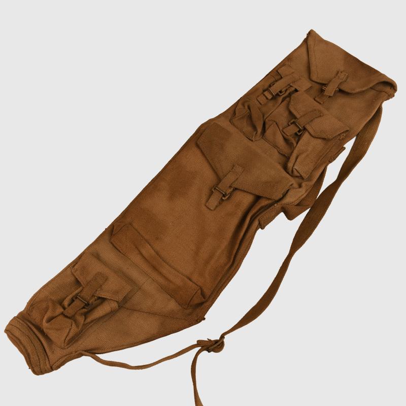 BRITISH WWII BREN GUN BARREL AND SPARES CONTAINER BAG.