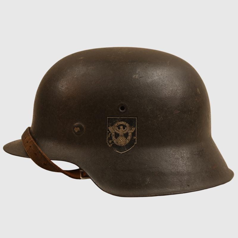 GERMAN WWII SS POLICE M.42 DOUBLE DECAL COMBAT HELMET.
