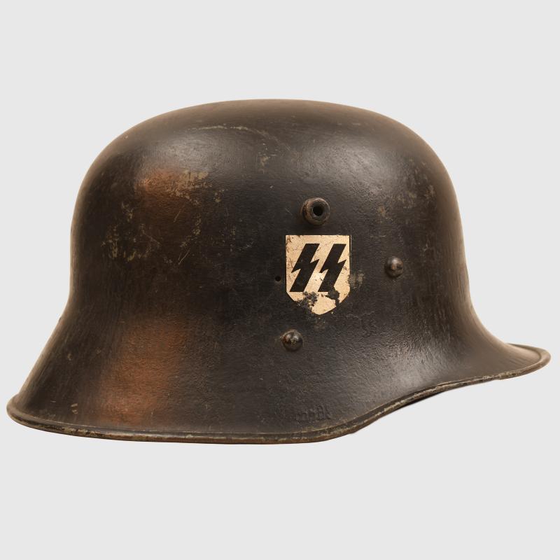 GERMAN WWII ALLGEMEINE SS DOUBLE DECAL AUSTRIAN M.17 HELMET.