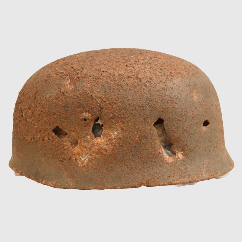 GERMAN WWII GROUND DUG PARATROOPER HELMET SHELL AND PARTIAL LINER.